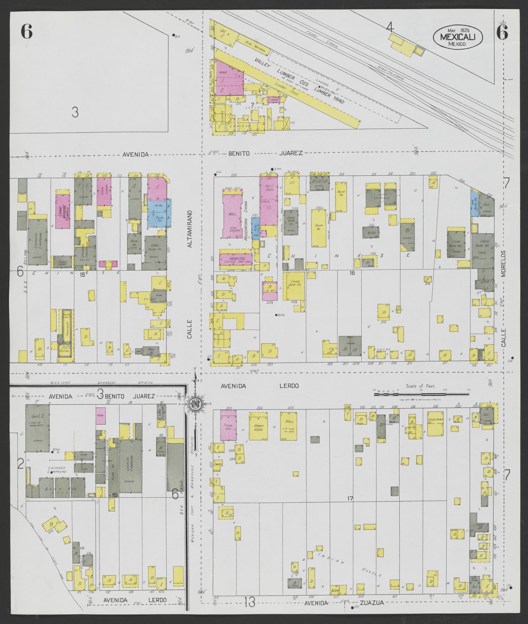 Sanborn Fire Insurance Map from Mexicali, Baja California (Mexico) (1925), Sheet #0006 - Complete Map Set gallery image, historic Sanborn map, vintage wall art, California California