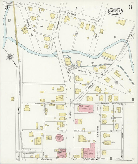 Sanborn Fire Insurance Map from Maryville, Blount County, Tennessee (1925), Sheet #0003 - Historic Sanborn Fire Insurance Map Print, vintage old map wall art, antique decor, genealogy gift, Tennessee Tennessee map