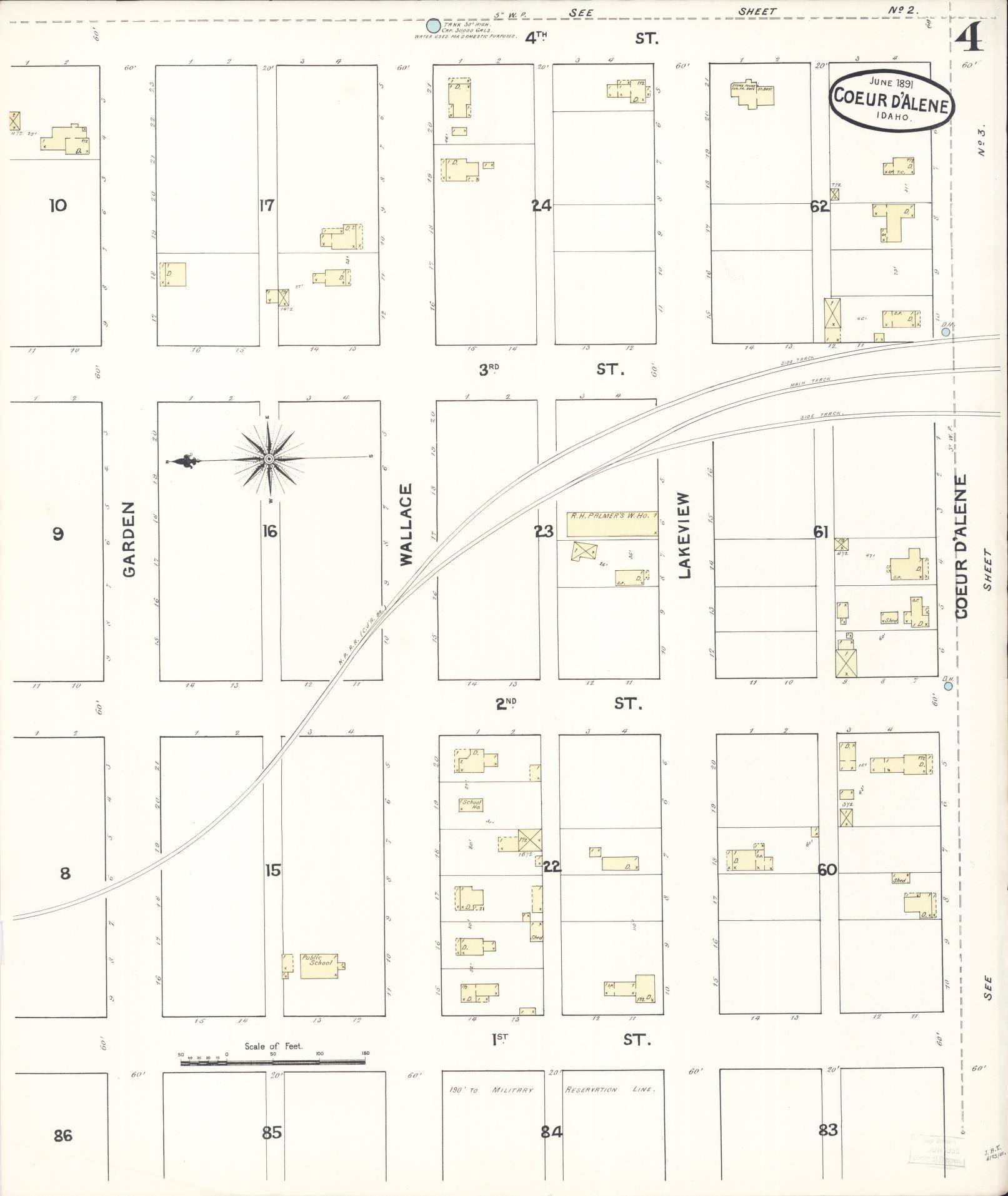 Sanborn Fire Insurance Map from Coeur D'alene, Kootenai County, Idaho (1891), Sheet #0004 - Complete Map Set gallery image, historic Sanborn map, vintage wall art, Idaho Idaho