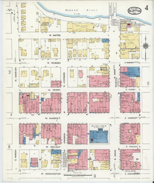 Sanborn Fire Insurance Map from Bluffton, Wells County, Indiana (1919), Sheet #0004 - Historic Sanborn Fire Insurance Map Print, vintage old map wall art, antique decor, genealogy gift, Indiana Indiana map