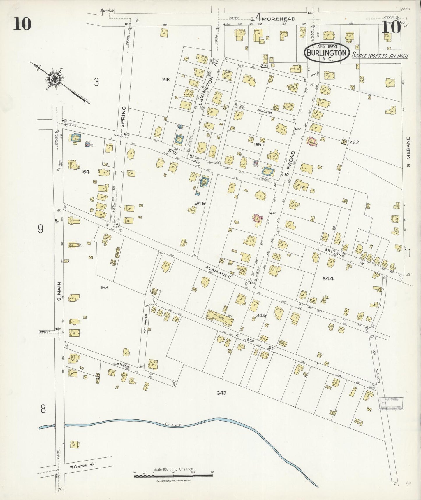 Sanborn Fire Insurance Map from Burlington, Alamance County, North Carolina (1924), Sheet #0010 - Complete Map Set gallery image, historic Sanborn map, vintage wall art, North Carolina North Carolina