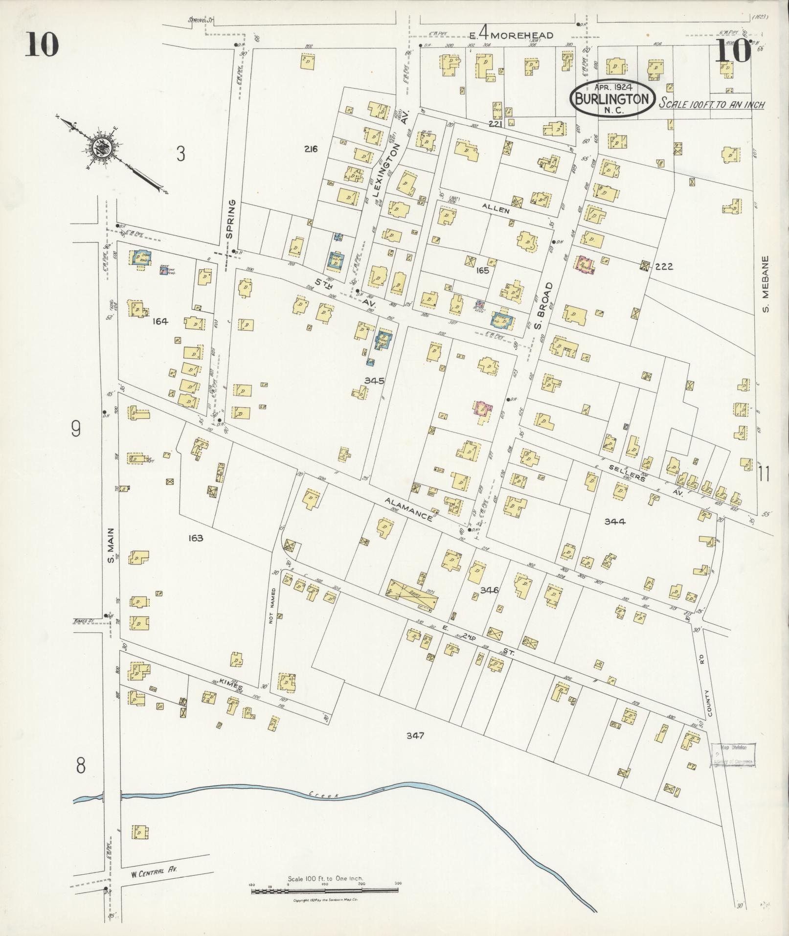 Sanborn Fire Insurance Map from Burlington, Alamance County, North Carolina (1924), Sheet #0010 - Complete Map Set gallery image, historic Sanborn map, vintage wall art, North Carolina North Carolina