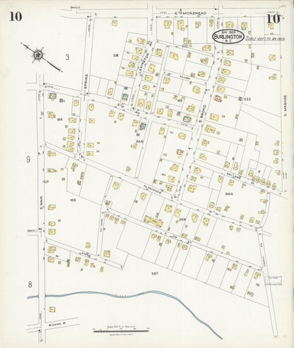 Sanborn Fire Insurance Map from Burlington, Alamance County, North Carolina (1924), Sheet #0010 - Complete Map Set gallery image, historic Sanborn map, vintage wall art, North Carolina North Carolina