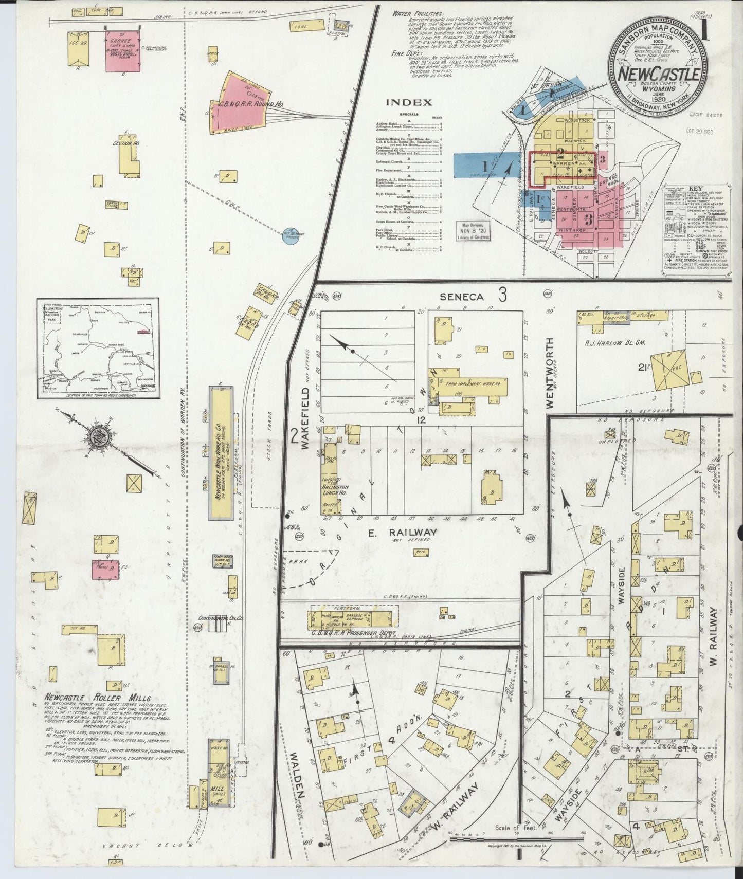 Sanborn Fire Insurance Map from Newcastle, Weston County, Wyoming (1920), Sheet #0001 - Complete Map Set gallery image, historic Sanborn map, vintage wall art, Wyoming Wyoming