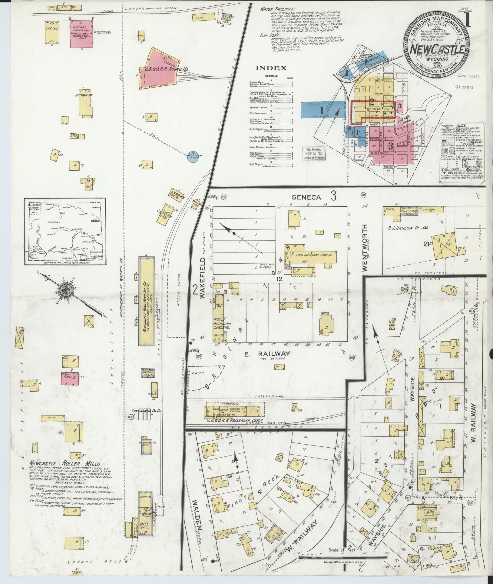 Sanborn Fire Insurance Map from Newcastle, Weston County, Wyoming (1920), Sheet #0001 - Complete Map Set gallery image, historic Sanborn map, vintage wall art, Wyoming Wyoming
