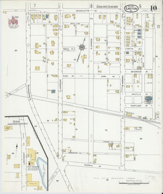 Talbot, Maryland - 1919 - Sanborn Fire Insurance Map, Sheet #0010 - Historic Sanborn Fire Insurance Map Print, Talbot Maryland 1919 0010 vintage old map wall art
