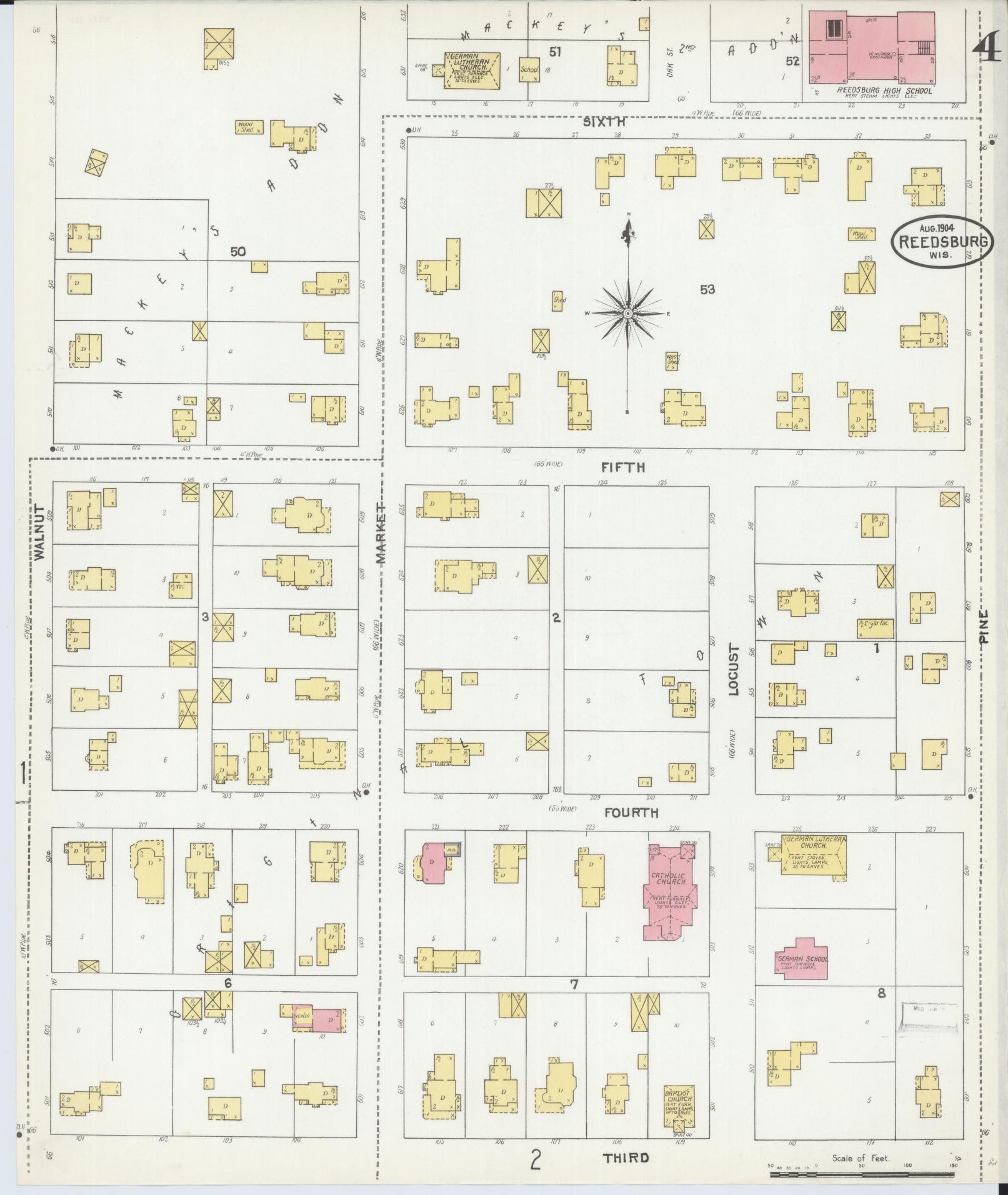 Sanborn Fire Insurance Map from Reedsburg, Sauk County, Wisconsin (1904), Sheet #0004 - Historic Sanborn Fire Insurance Map Print, vintage old map wall art, antique decor, genealogy gift, Wisconsin Wisconsin map