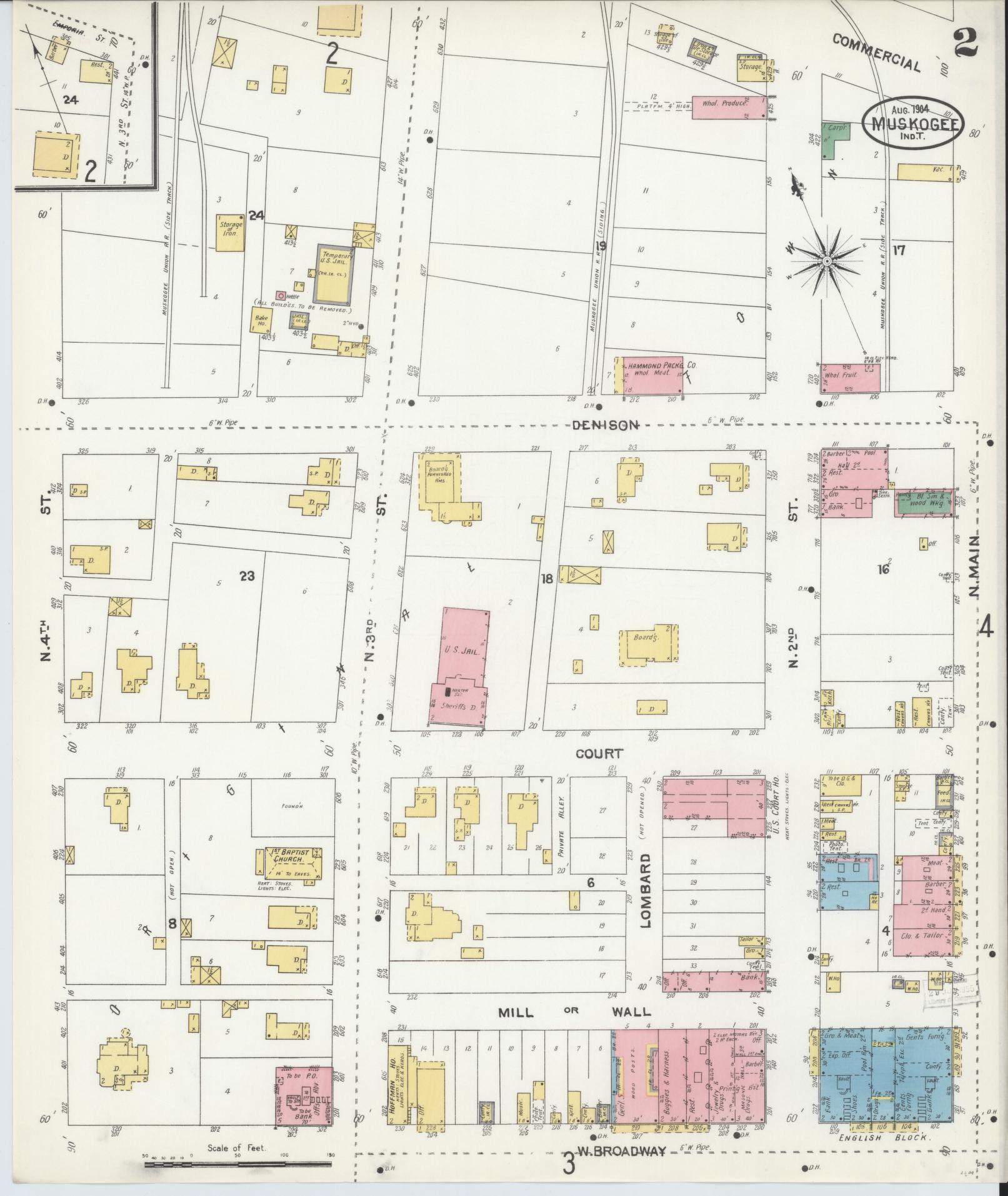 Sanborn Fire Insurance Map from Muskogee, Muskogee County, Oklahoma (1904), Sheet #0002 - Complete Map Set gallery image, historic Sanborn map, vintage wall art, Oklahoma Oklahoma