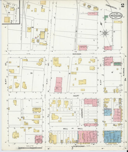 Sanborn Fire Insurance Map from Muskogee, Muskogee County, Oklahoma (1904), Sheet #0002 - Complete Map Set gallery image, historic Sanborn map, vintage wall art, Oklahoma Oklahoma