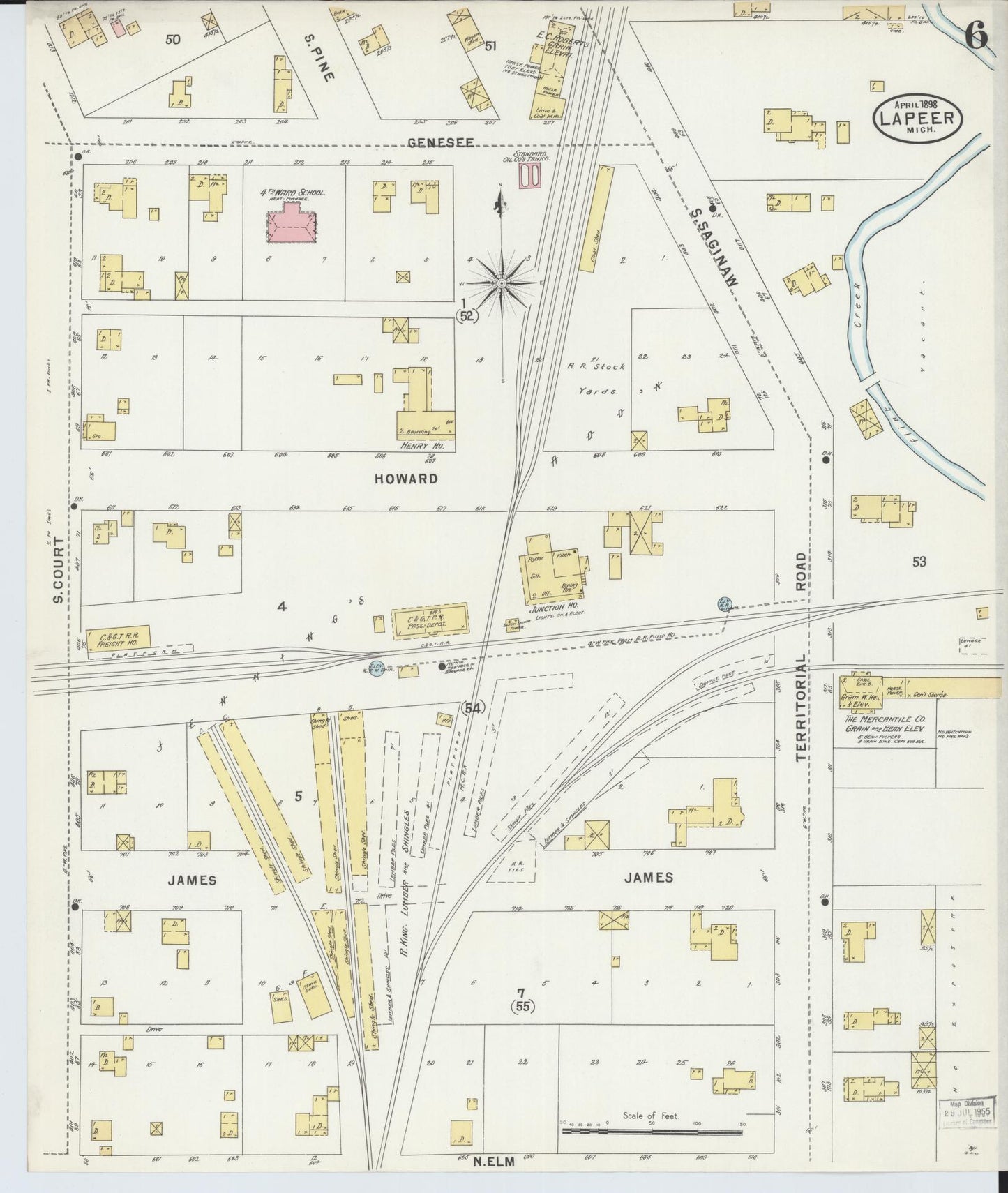 Sanborn Fire Insurance Map from Lapeer, Lapeer County, Michigan (1898), Sheet #0006 - Historic Sanborn Fire Insurance Map Print, vintage old map wall art, antique decor, genealogy gift, Michigan Michigan map