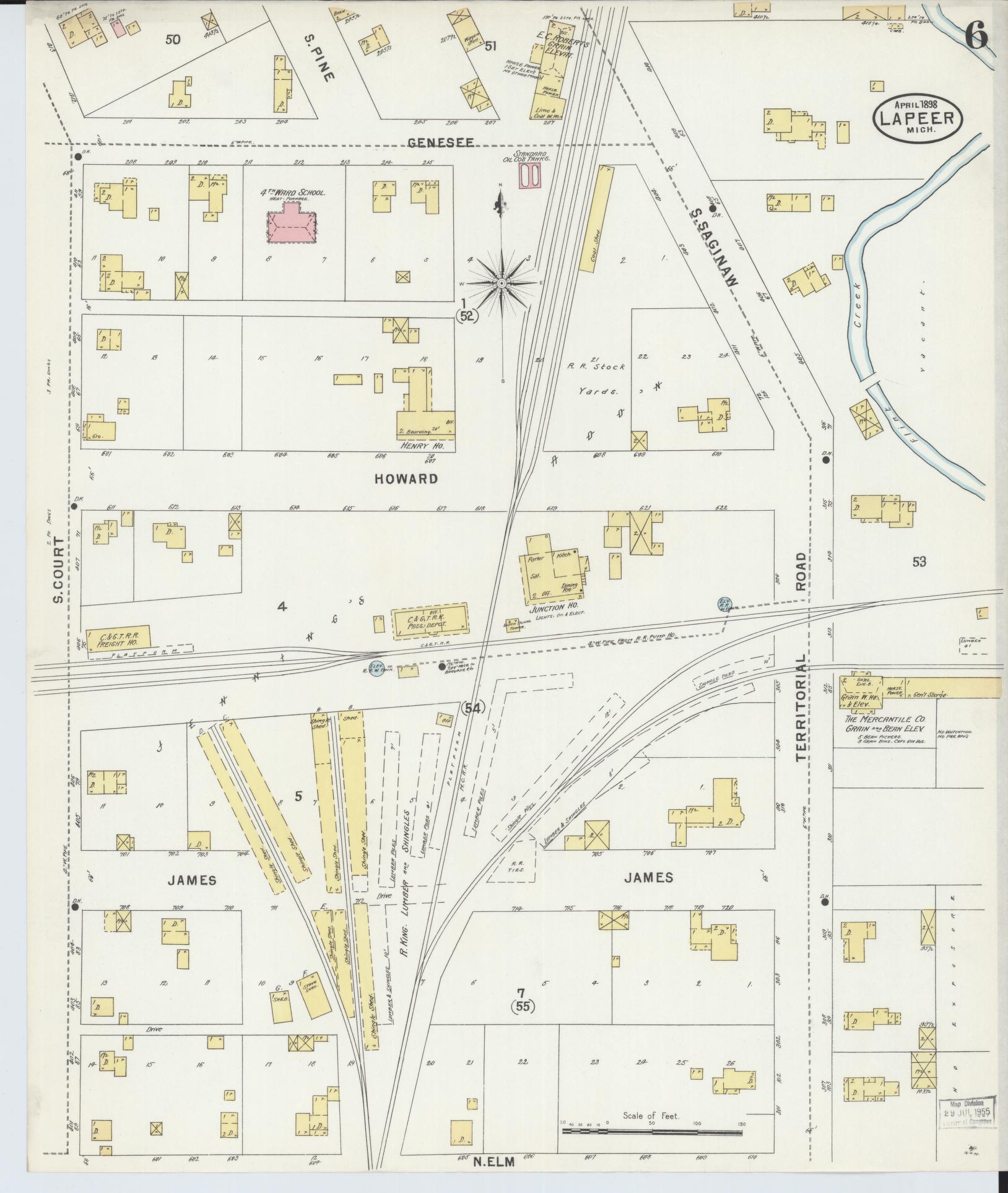 Sanborn Fire Insurance Map from Lapeer, Lapeer County, Michigan (1898), Sheet #0006 - Historic Sanborn Fire Insurance Map Print, vintage old map wall art, antique decor, genealogy gift, Michigan Michigan map