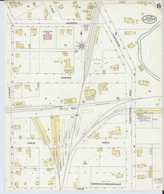 Sanborn Fire Insurance Map from Lapeer, Lapeer County, Michigan (1898), Sheet #0006 - Historic Sanborn Fire Insurance Map Print, vintage old map wall art, antique decor, genealogy gift, Michigan Michigan map