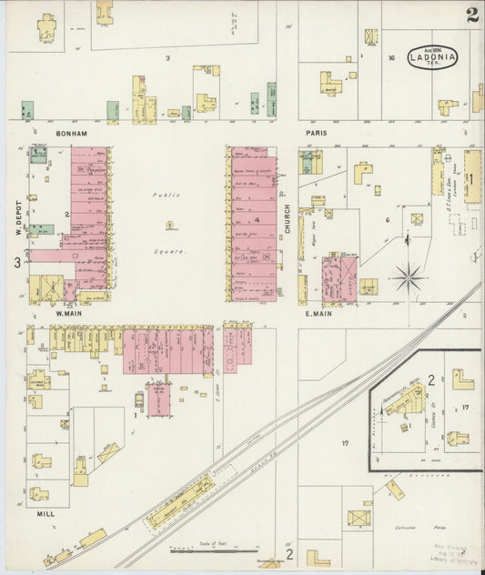 Sanborn Fire Insurance Map from Ladonia, Fannin County, Texas (1896), Sheet #0002 - Historic Sanborn Fire Insurance Map Print, vintage old map wall art, antique decor, genealogy gift, Texas Texas map