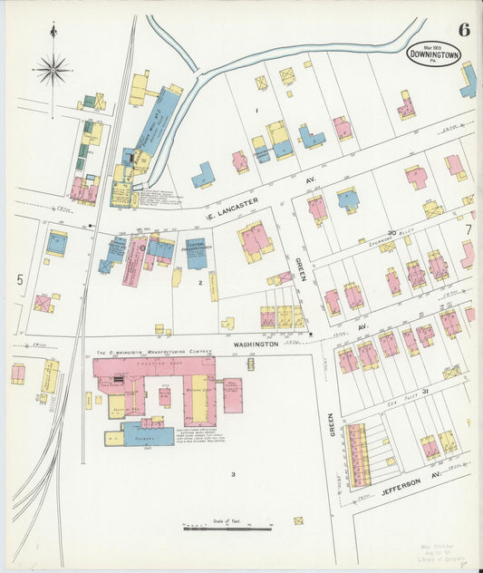 Sanborn Fire Insurance Map from Downingtown, Chester County, Pennsylvania (1909), Sheet #0006 - Historic Sanborn Fire Insurance Map Print, vintage old map wall art, antique decor, genealogy gift, Pennsylvania Pennsylvania map