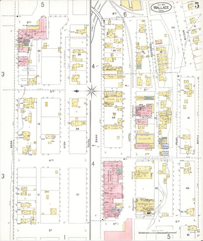 Sanborn Fire Insurance Map from Wallace, Shoshone County, Idaho (1905), Sheet #0005 - Complete Map Set gallery image, historic Sanborn map, vintage wall art, Idaho Idaho