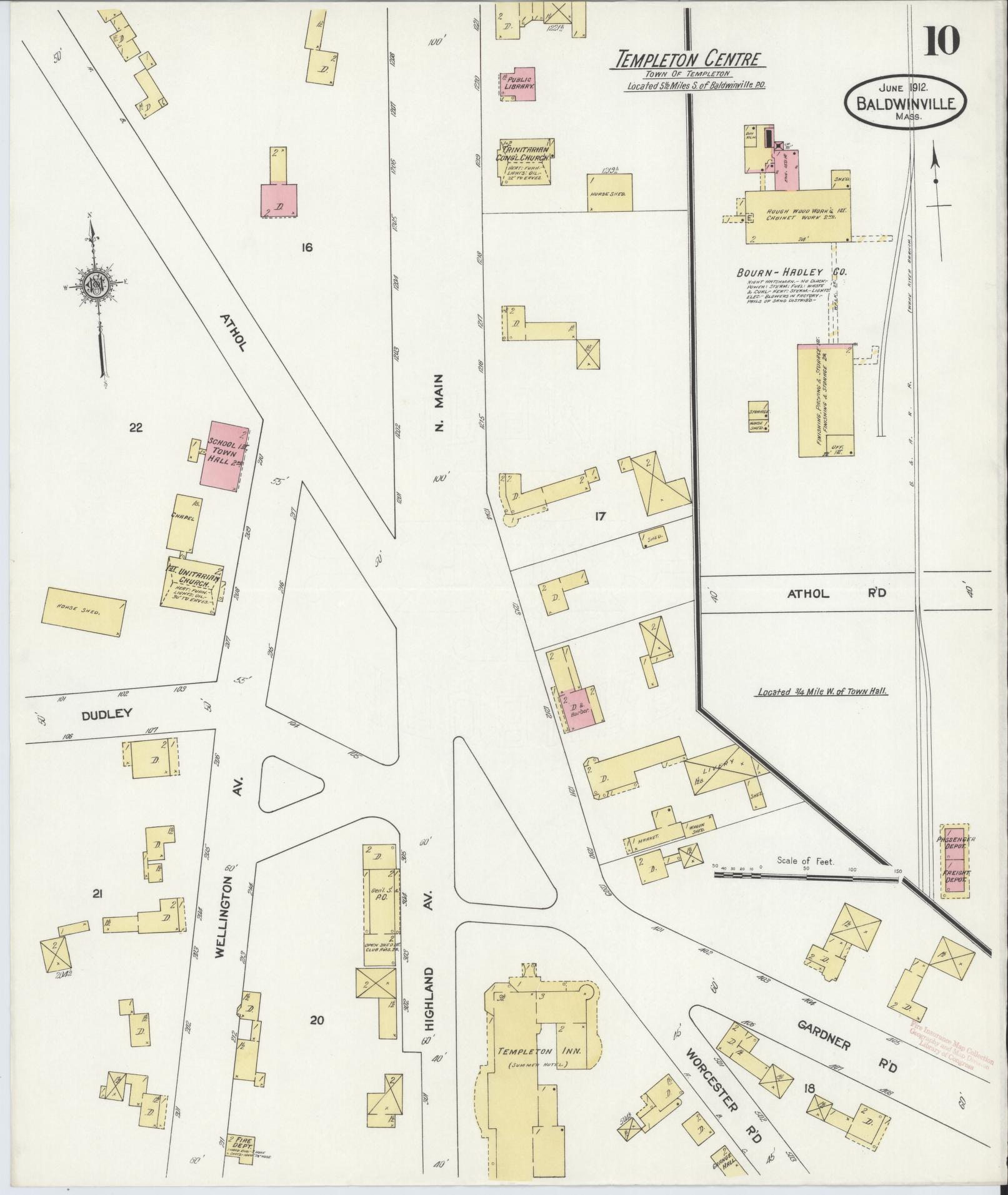 Sanborn Fire Insurance Map from Baldwinville, Worcester County, Massachusetts (1912), Sheet #0010 - Complete Map Set gallery image, historic Sanborn map, vintage wall art, Massachusetts Massachusetts