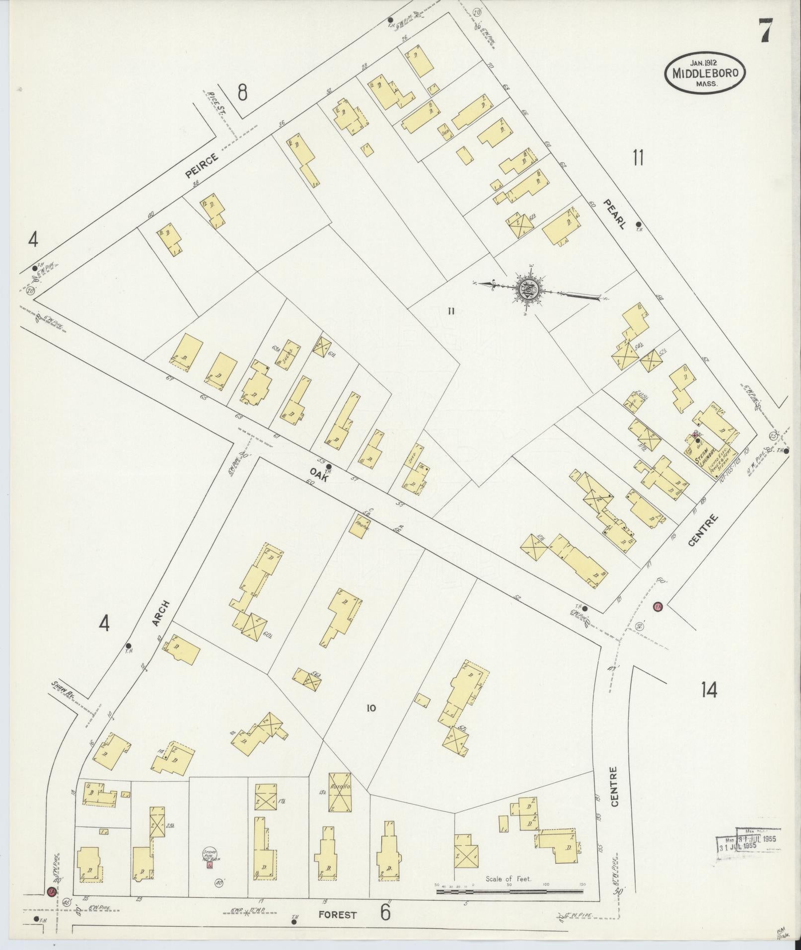 Sanborn Fire Insurance Map from Middleboro, Plymouth County, Massachusetts (1912), Sheet #0007 - Complete Map Set gallery image, historic Sanborn map, vintage wall art, Massachusetts Massachusetts