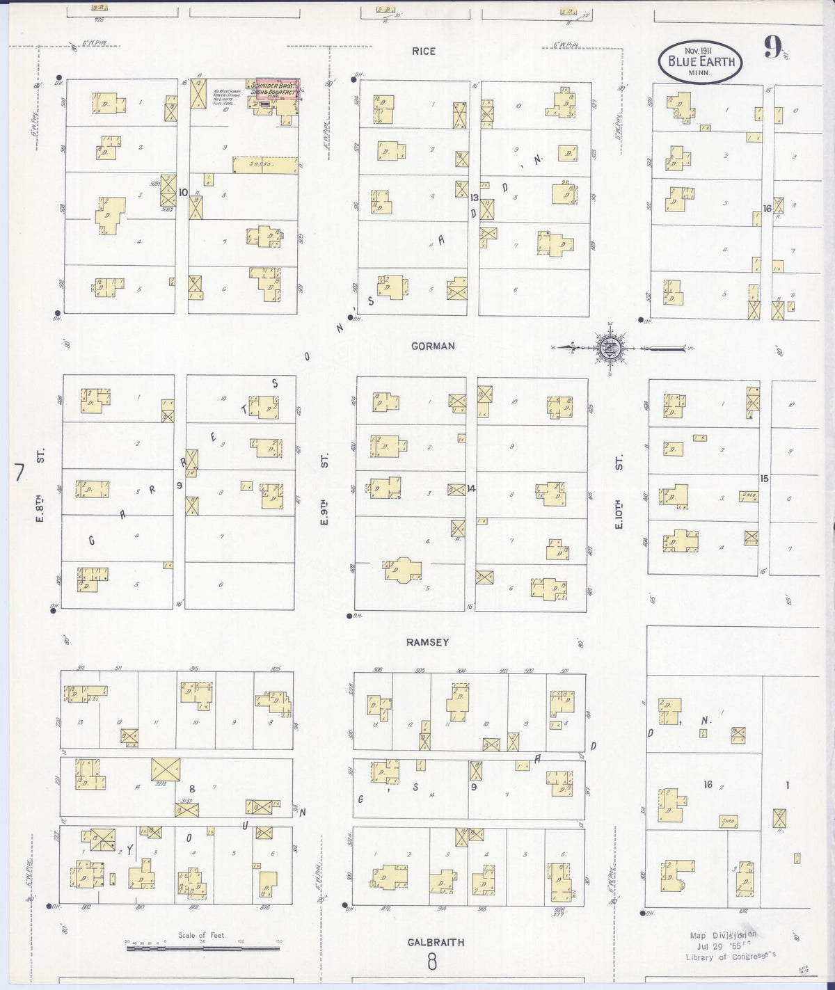 Sanborn Fire Insurance Map from Blue Earth, Faribault County, Minnesota (1911), Sheet #0009 - Complete Map Set gallery image, historic Sanborn map, vintage wall art, Minnesota Minnesota