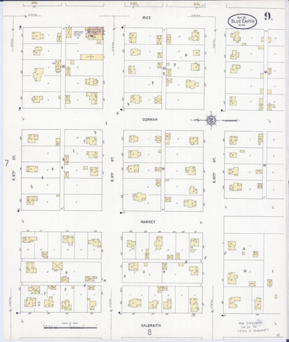 Sanborn Fire Insurance Map from Blue Earth, Faribault County, Minnesota (1911), Sheet #0009 - Complete Map Set gallery image, historic Sanborn map, vintage wall art, Minnesota Minnesota