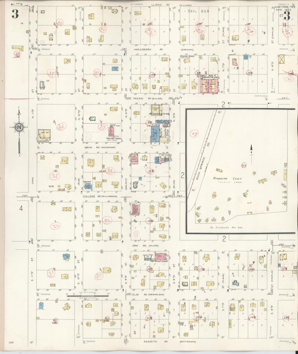 Sanborn Fire Insurance Map from Junction, Kimble County, Texas (1942), Sheet #0003 - Historic Sanborn Fire Insurance Map Print, vintage old map wall art, antique decor, genealogy gift, Texas Texas map