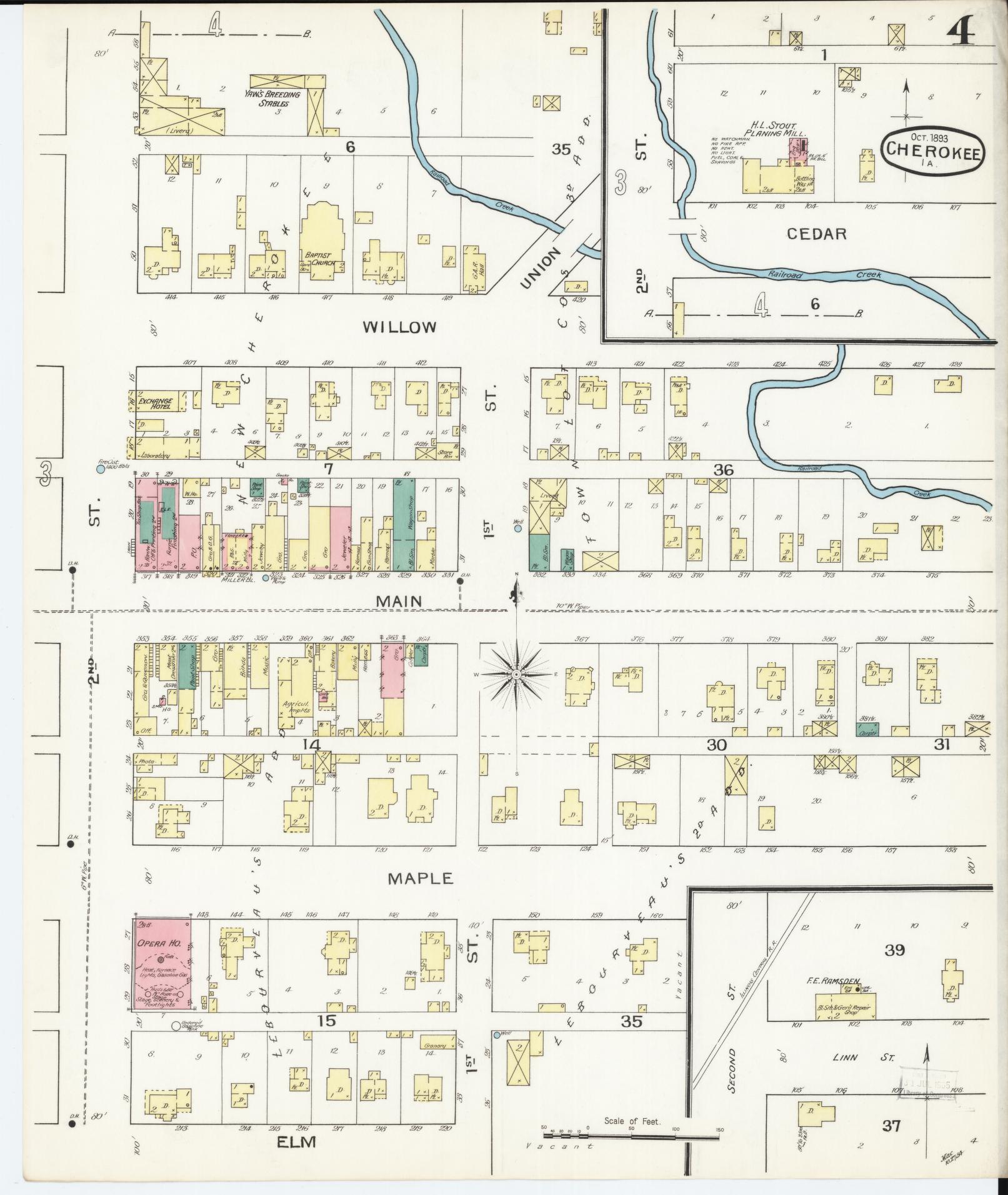Sanborn Fire Insurance Map from Cherokee, Cherokee County, Iowa (1893), Sheet #0004 - Historic Sanborn Fire Insurance Map Print, vintage old map wall art