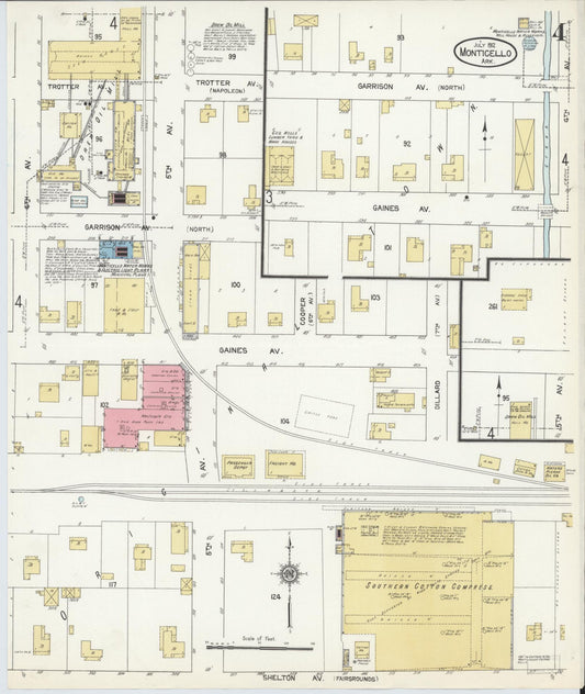 Sanborn Fire Insurance Map from Monticello, Drew County, Arkansas (1912), Sheet #0004 - Historic Sanborn Fire Insurance Map Print, vintage old map wall art, antique decor, genealogy gift, Arkansas Arkansas map