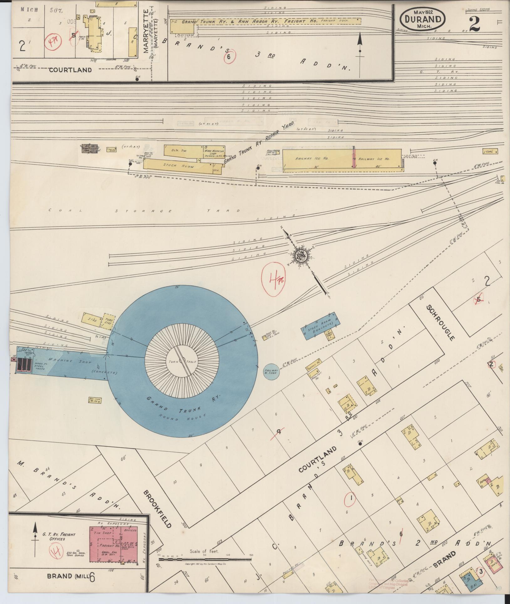 Sanborn Fire Insurance Map from Durand, Shiawassee County, Michigan (1944), Sheet #0002 - Complete Map Set gallery image, historic Sanborn map, vintage wall art, Michigan Michigan