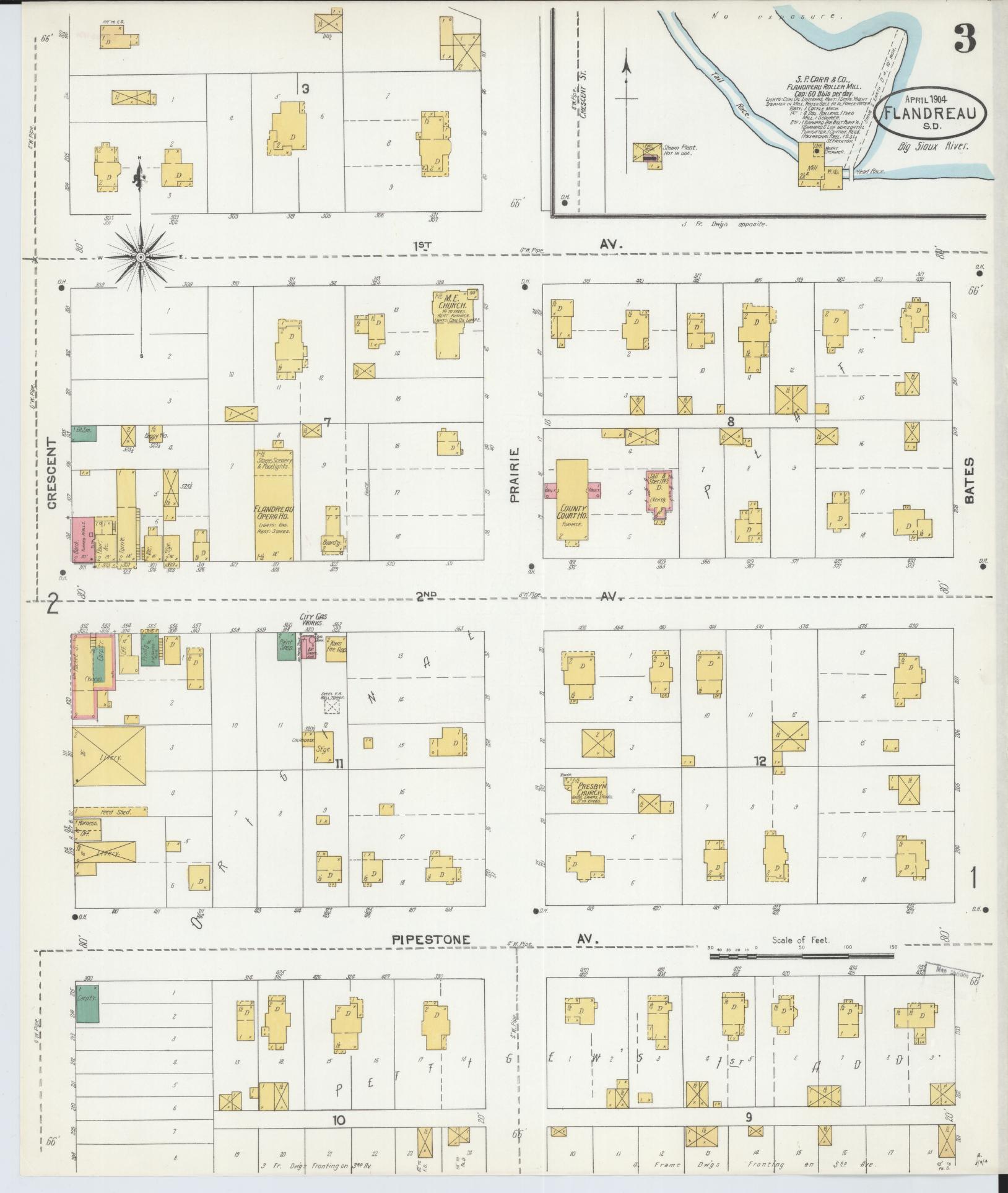 Sanborn Fire Insurance Map from Flandreau, Moody County, South Dakota (1904), Sheet #0003 - Complete Map Set gallery image, historic Sanborn map, vintage wall art, South Dakota South Dakota