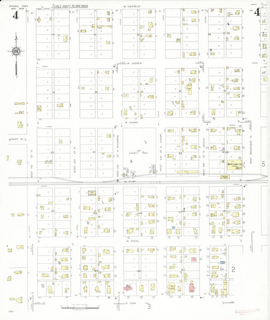 Sanborn Fire Insurance Map from Onawa, Monona County, Iowa (1934), Sheet #0004 - Historic Sanborn Fire Insurance Map Print, vintage old map wall art