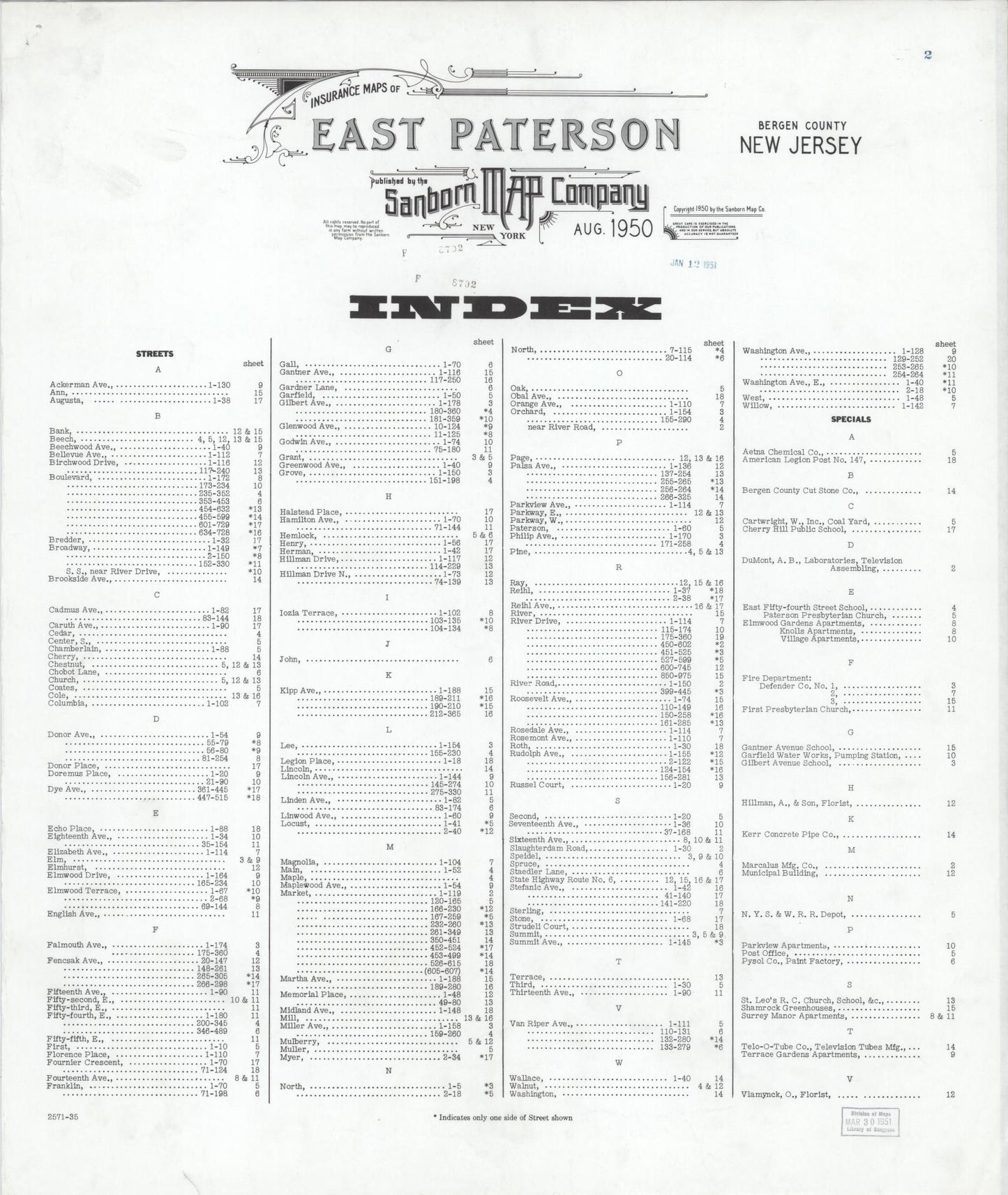 Sanborn Fire Insurance Map from East Paterson, Bergen County, New Jersey (1950), Sheet #0001 - Historic Sanborn Fire Insurance Map Print, vintage old map wall art, antique decor, genealogy gift, New Jersey New Jersey map