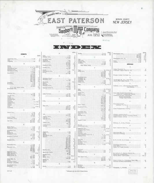 Sanborn Fire Insurance Map from East Paterson, Bergen County, New Jersey (1950), Sheet #0001 - Historic Sanborn Fire Insurance Map Print, vintage old map wall art, antique decor, genealogy gift, New Jersey New Jersey map