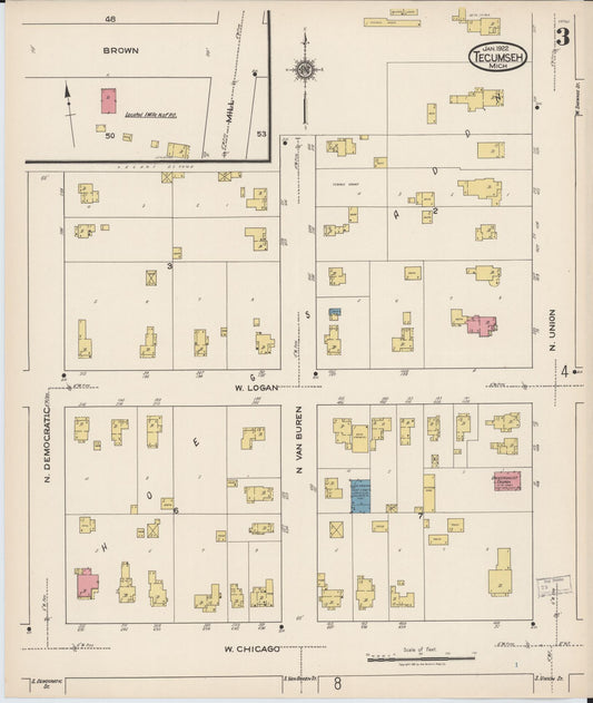 Sanborn Fire Insurance Map from Tecumseh, Lenawee County, Michigan (1922), Sheet #0003 - Historic Sanborn Fire Insurance Map Print, vintage old map wall art, antique decor, genealogy gift, Michigan Michigan map