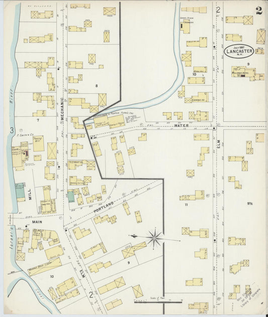 Sanborn Fire Insurance Map from Lancaster, Coos County, New Hampshire (1897), Sheet #0002 - Historic Sanborn Fire Insurance Map Print, vintage old map wall art, antique decor, genealogy gift, New Hampshire New Hampshire map