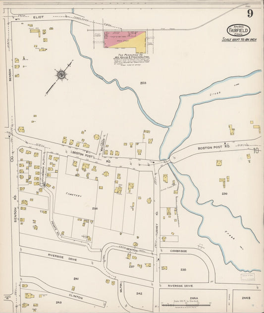 Sanborn Fire Insurance Map from Fairfield, Fairfield County, Connecticut (1922), Sheet #0009 - Historic Sanborn Fire Insurance Map Print, vintage old map wall art, antique decor, genealogy gift, Connecticut Connecticut map