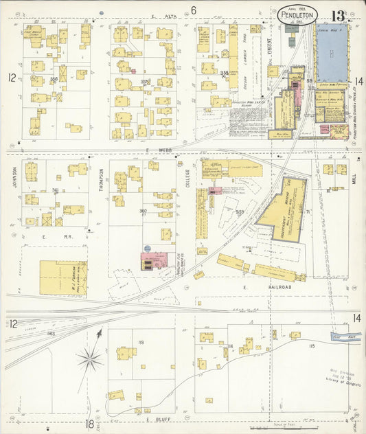 Sanborn Fire Insurance Map from Pendleton, Umatilla County, Oregon (1903), Sheet #0013 - Historic Sanborn Fire Insurance Map Print, vintage old map wall art, antique decor, genealogy gift, Oregon Oregon map