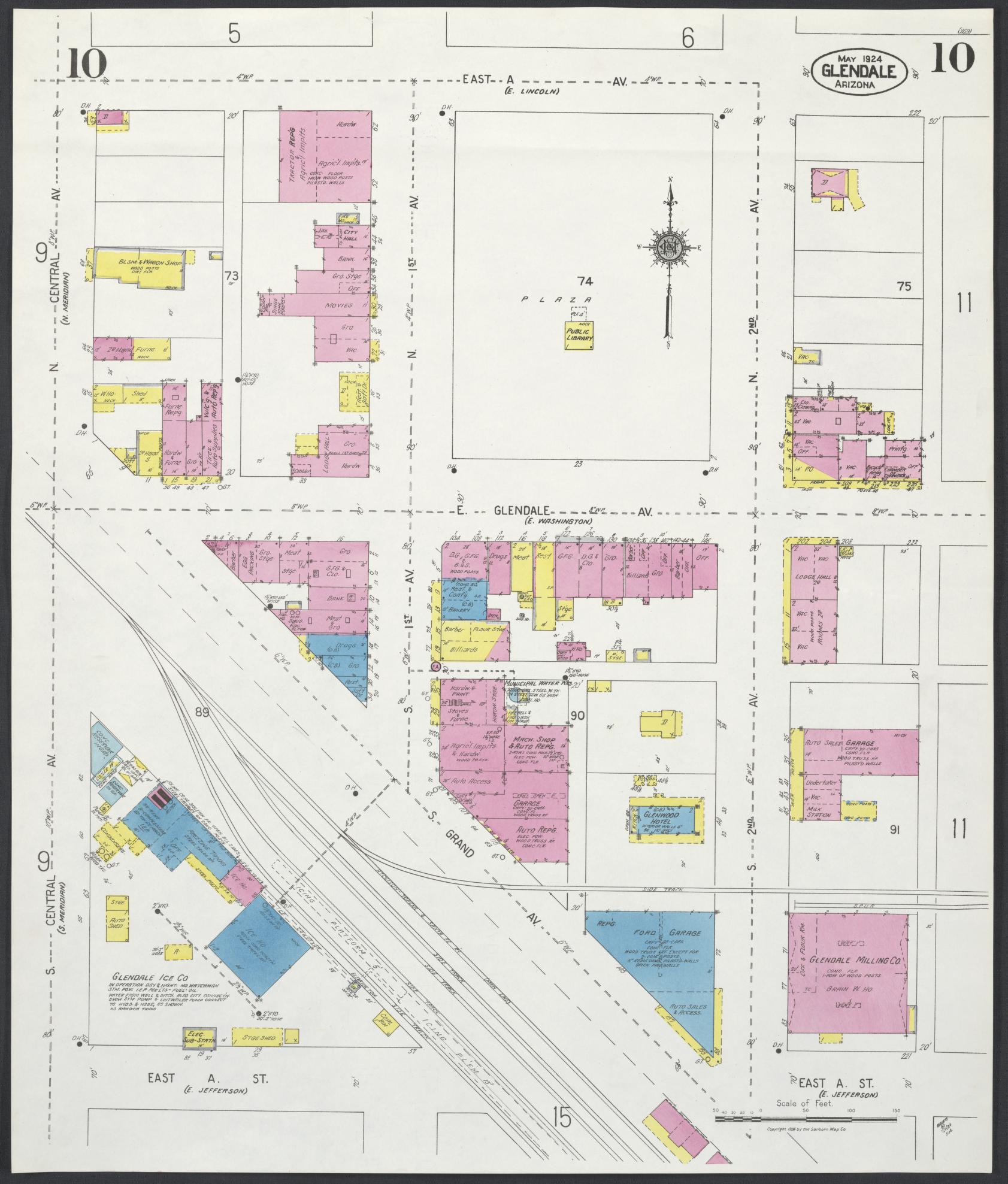 Sanborn Fire Insurance Map from Glendale, Maricopa County, Arizona (1924), Sheet #0010 - Historic Sanborn Fire Insurance Map Print, vintage old map wall art, antique decor, genealogy gift, Arizona Arizona map