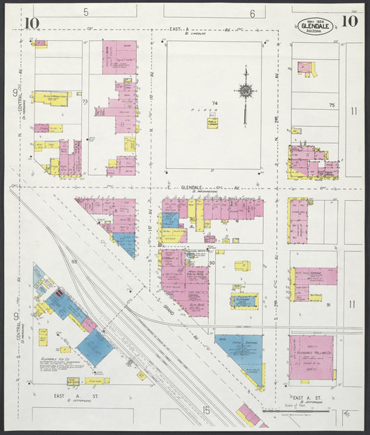 Sanborn Fire Insurance Map from Glendale, Maricopa County, Arizona (1924), Sheet #0010 - Historic Sanborn Fire Insurance Map Print, vintage old map wall art, antique decor, genealogy gift, Arizona Arizona map