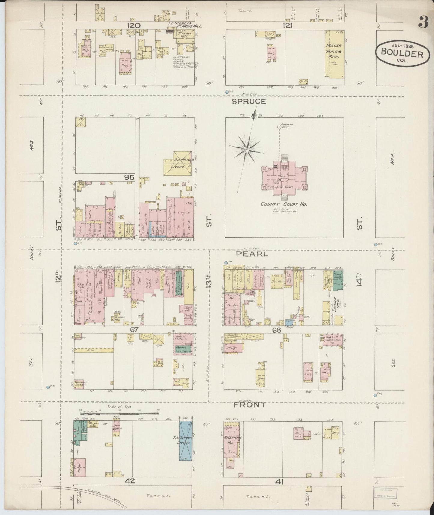 Sanborn Fire Insurance Map from Boulder, Boulder County, Colorado (1886), Sheet #0003 - Historic Sanborn Fire Insurance Map Print, vintage old map wall art, antique decor, genealogy gift, Colorado Colorado map