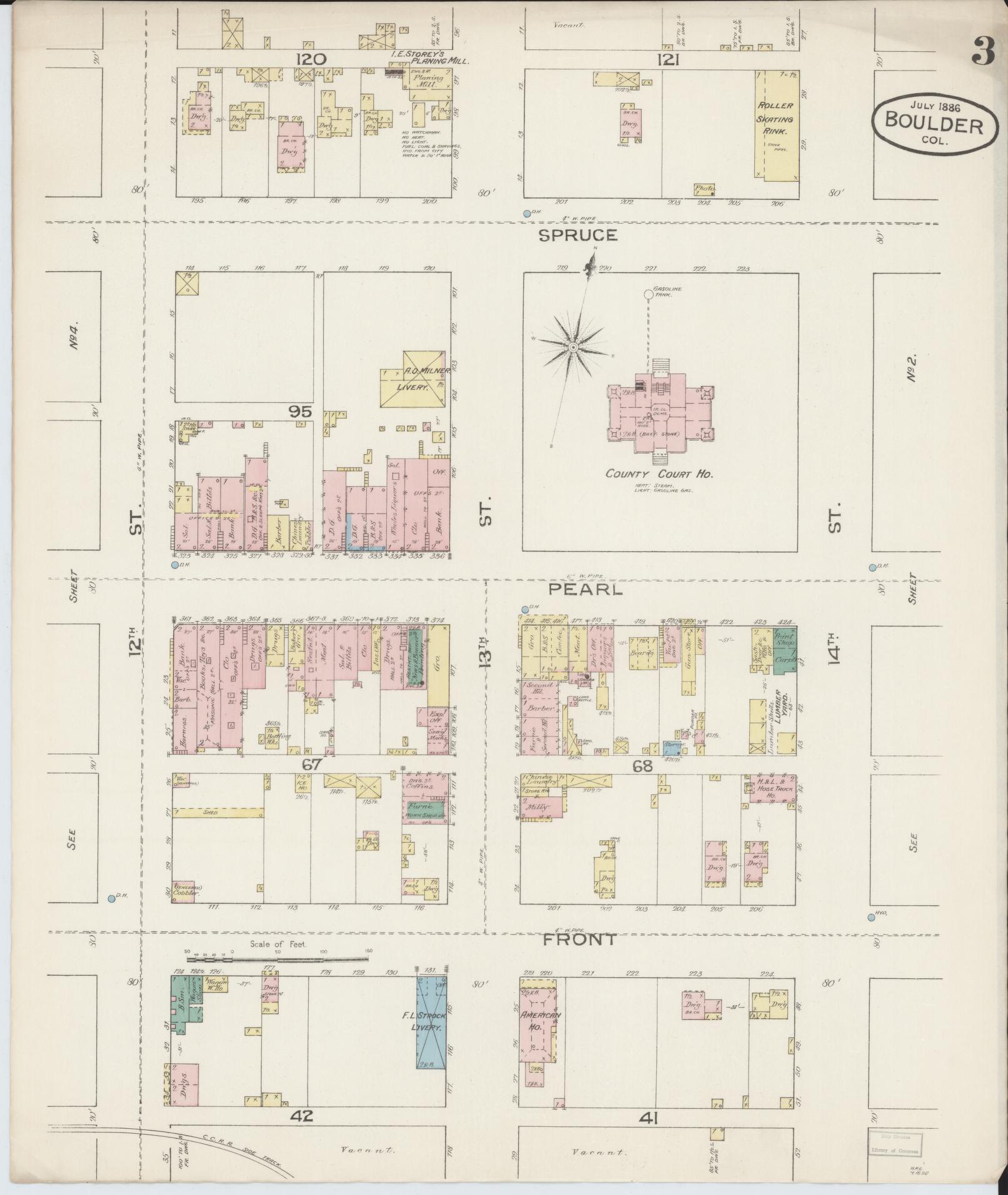 Sanborn Fire Insurance Map from Boulder, Boulder County, Colorado (1886), Sheet #0003 - Historic Sanborn Fire Insurance Map Print, vintage old map wall art, antique decor, genealogy gift, Colorado Colorado map