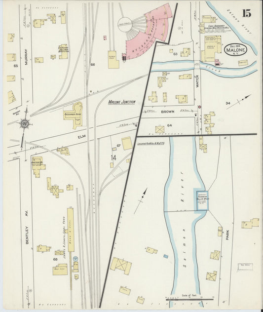Sanborn Fire Insurance Map from Malone, Franklin County, New York (1914), Sheet #0015 - Historic Sanborn Fire Insurance Map Print, vintage old map wall art, antique decor, genealogy gift, New York New York map