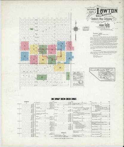 Sanborn Fire Insurance Map from Lawton, Comanche County, Oklahoma (1918), Sheet #0001 - Complete Map Set gallery image, historic Sanborn map, vintage wall art, Oklahoma Oklahoma