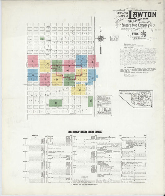 Sanborn Fire Insurance Map from Lawton, Comanche County, Oklahoma (1918), Sheet #0001 - Complete Map Set gallery image, historic Sanborn map, vintage wall art, Oklahoma Oklahoma