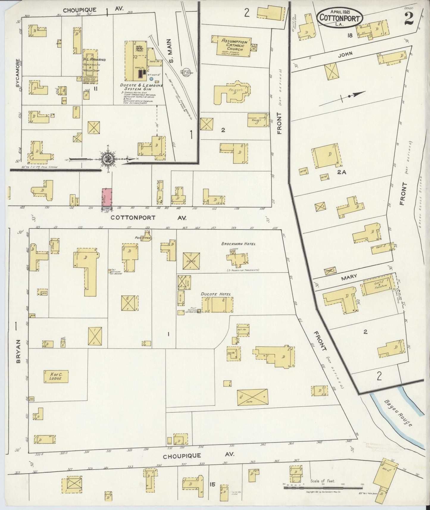 Sanborn Fire Insurance Map from Cottonport, Avoyelles Parish, Louisiana (1921), Sheet #0002 - Complete Map Set gallery image, historic Sanborn map, vintage wall art, Louisiana Louisiana