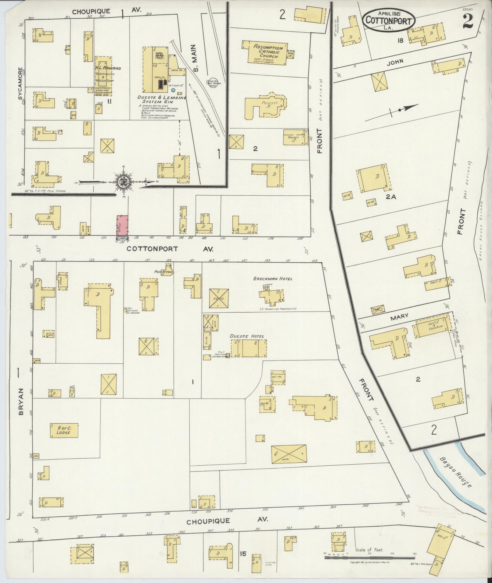 Sanborn Fire Insurance Map from Cottonport, Avoyelles Parish, Louisiana (1921), Sheet #0002 - Complete Map Set gallery image, historic Sanborn map, vintage wall art, Louisiana Louisiana
