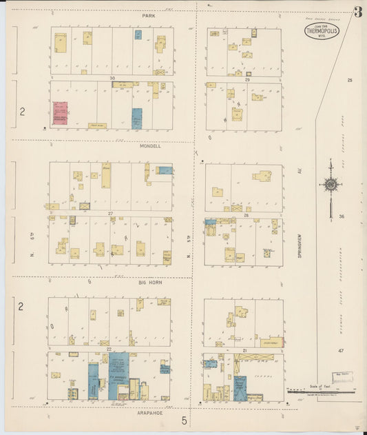 Sanborn Fire Insurance Map from Thermopolis, Hot Springs County, Wyoming (1918), Sheet #0003 - Historic Sanborn Fire Insurance Map Print, vintage old map wall art, antique decor, genealogy gift, Wyoming Wyoming map