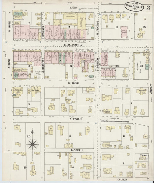 Sanborn Fire Insurance Map from Gainesville, Cooke County, Texas (1888), Sheet #0003 - Historic Sanborn Fire Insurance Map Print, vintage old map wall art, antique decor, genealogy gift, Texas Texas map