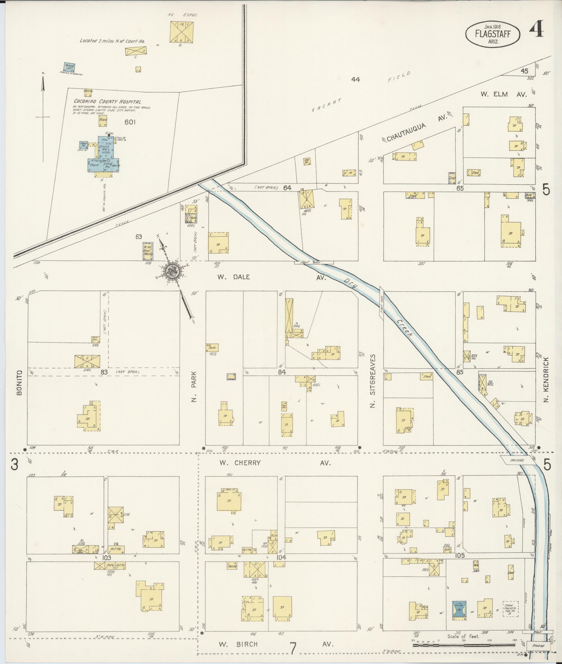 Sanborn Fire Insurance Map from Flagstaff, Coconino County, Arizona (1916), Sheet #0004 - Complete Map Set gallery image, historic Sanborn map, vintage wall art, Arizona Arizona