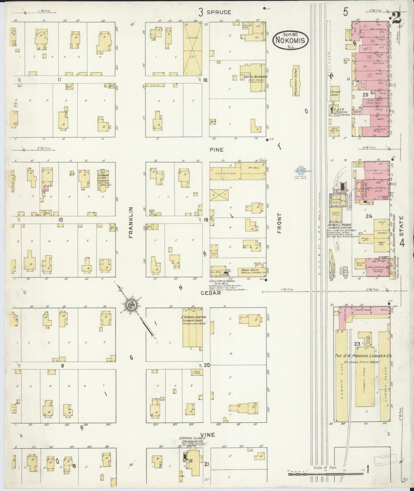 Sanborn Fire Insurance Map from Nokomis, Montgomery County, Illinois (1912), Sheet #0002 - Historic Sanborn Fire Insurance Map Print, vintage old map wall art, antique decor, genealogy gift, Illinois Illinois map