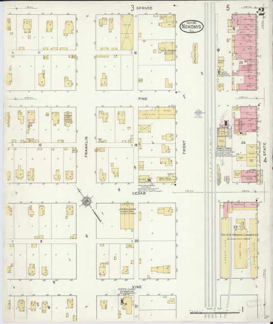 Sanborn Fire Insurance Map from Nokomis, Montgomery County, Illinois (1912), Sheet #0002 - Historic Sanborn Fire Insurance Map Print, vintage old map wall art, antique decor, genealogy gift, Illinois Illinois map