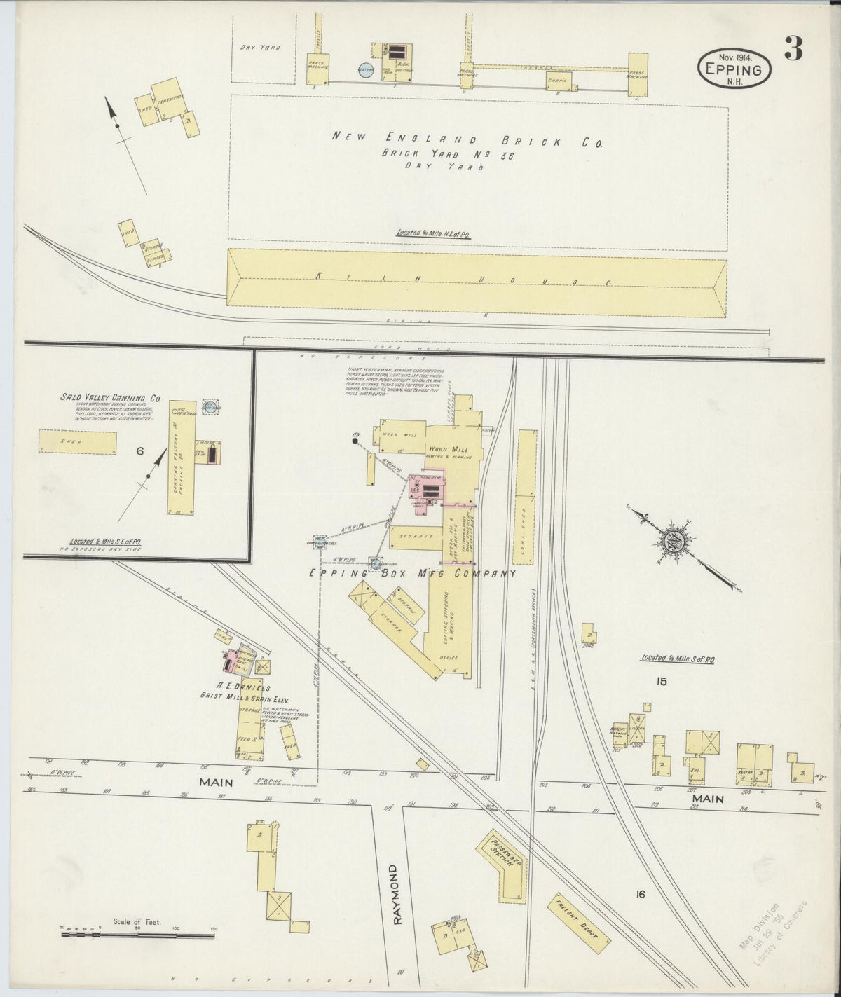 Sanborn Fire Insurance Map from Epping, Rockingham County, New Hampshire (1914), Sheet #0003 - Complete Map Set gallery image, historic Sanborn map, vintage wall art, New Hampshire New Hampshire
